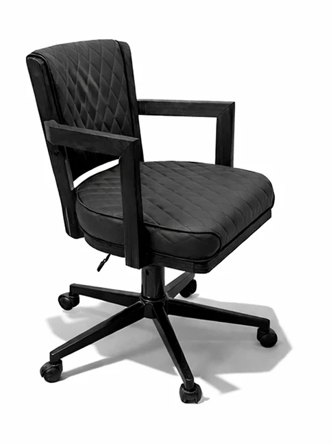Black office chair with quilted backrest on a white background