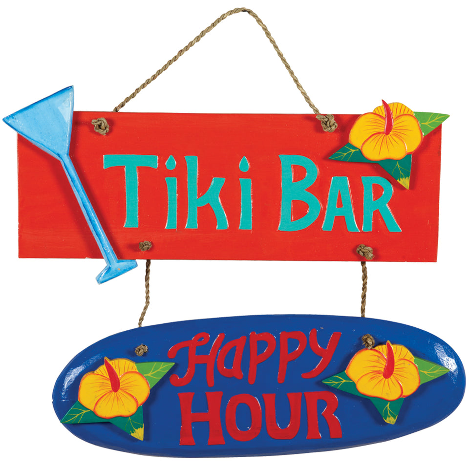 RAM Game Room “Tiki Bar/Happy Hour” Acacia Wood Sign