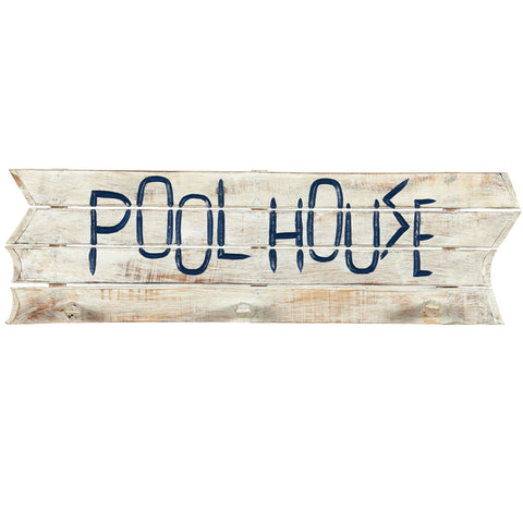 RAM Game Room “Pool House” Acacia Wood Towel Rack with large, dark blue lettering.