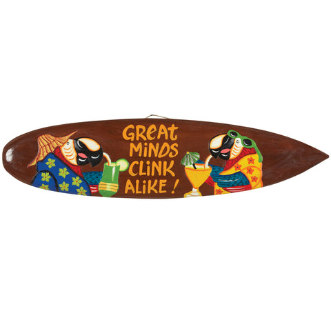 RAM Game Room "Great Minds Clink Alike" Acacia wood sign adds playful flair to your outdoor space.