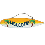 RAM Game Room “Welcome” surfboard wall art sign with yellow, white, and palm tree design.