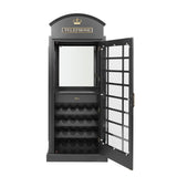 RAM Game Room Old English Telephone Booth Bar Cabinet with open door and built-in wine rack.