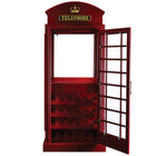 RAM Game Room Old English Telephone Booth Bar Cabinet with open glass door, repurposed as wine rack.