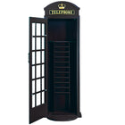 RAM Game Room Old English Telephone Booth Cue Holder in black with open door and empty shelves.