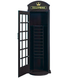 RAM Game Room Old English Telephone Booth Cue Holder in black with open door and empty shelves.