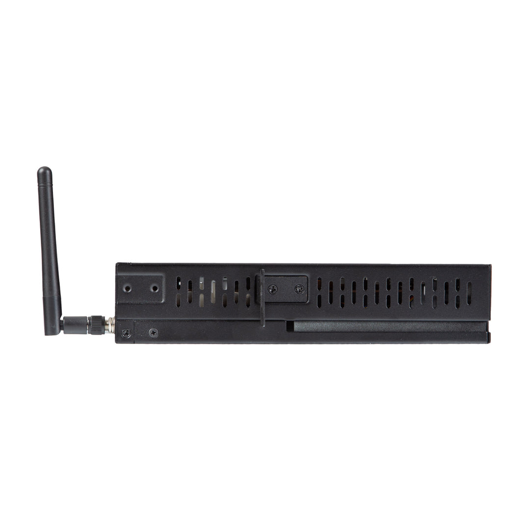 Black electronic device with antenna on a white background