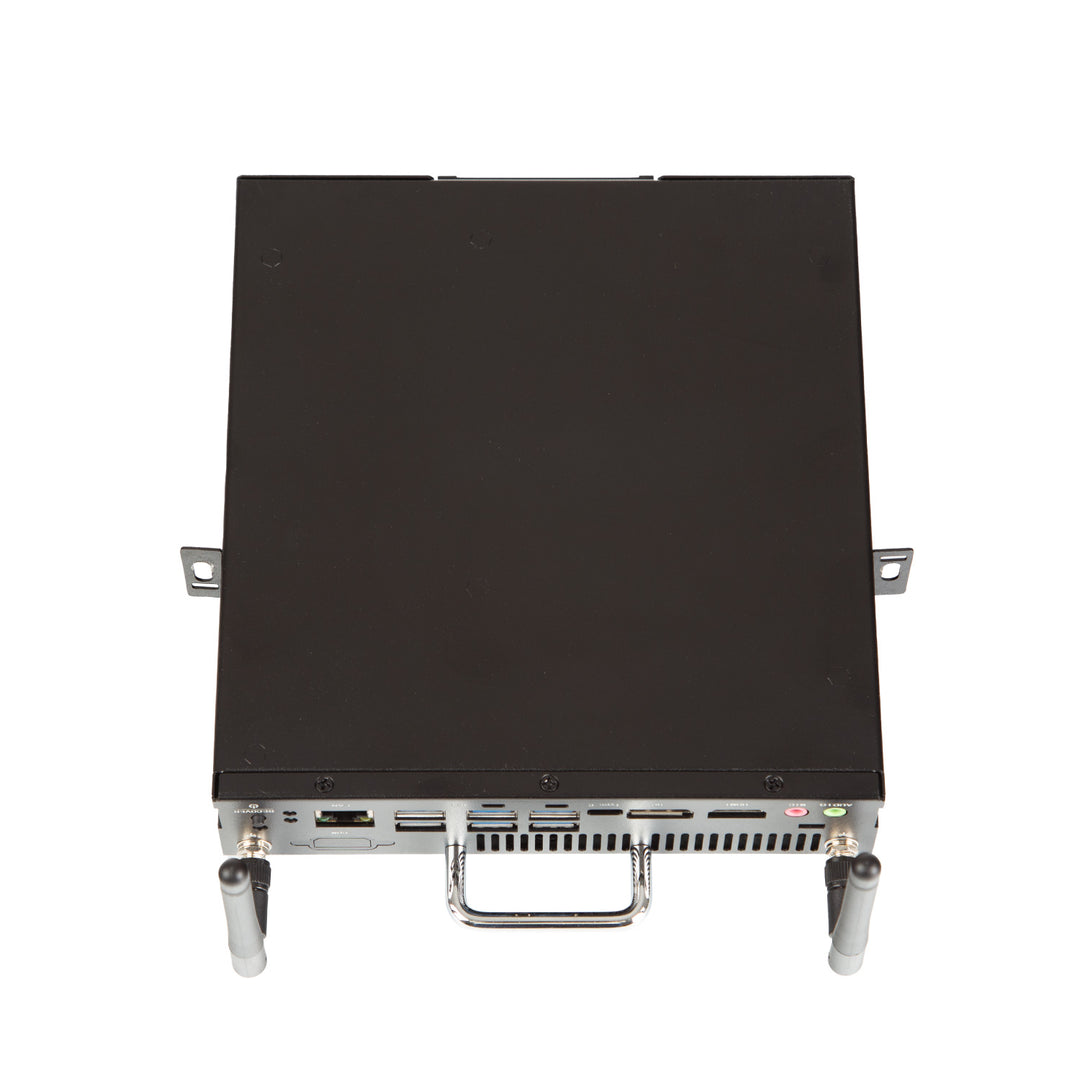 Black electronic device with connectors on a white background