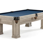 The Brunswick Billiards OAKLAND II 8' Pool Table features blue felt, leather pockets, and solid wood.