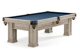 The Brunswick Billiards OAKLAND II 8' Pool Table features blue felt, leather pockets, and solid wood.