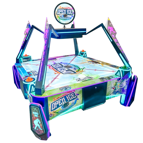 Colorful arcade game with digital display on a white background