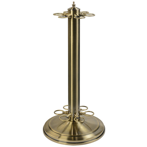 RAM Game Room 24" H Pool Cue Holder in antique brass, shown on a white background.