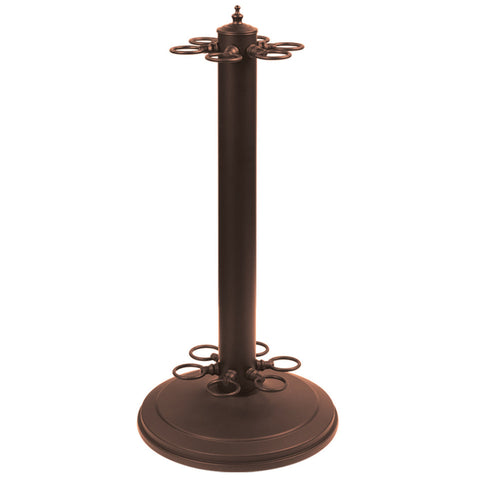RAM Game Room 24" H Cappuccino Pool Cue Holder with circular holders and round base.
