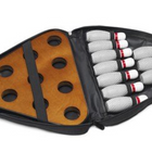 Triangle case with 10 wooden pins and board for Playcraft Home Series Deluxe Shuffleboard Kit.