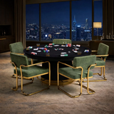 Dining table set with chairs in a modern kitchen setting