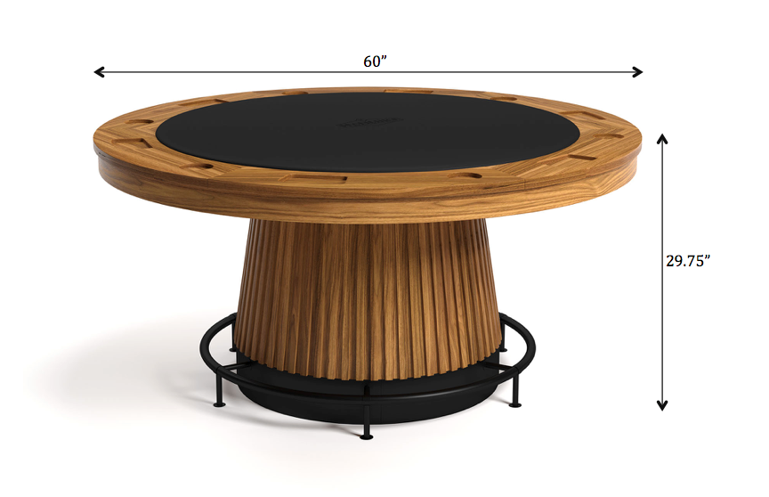 RAM Game Room Prohibition 60" Poker Table in Walnut, round wood with central pedestal base.