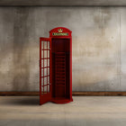 The RAM Game Room Old English Telephone Booth Cue Holder stands in a modern, empty room.