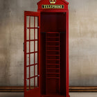 RAM Game Room Old English Telephone Booth Cue Holder in red with open door for game room storage.