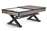 Brunswick Billiards Premier Air Hockey Table with wooden dining top and black metal legs.