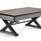 Brunswick Billiards Premier Air Hockey Table with black metal X-legs and a side handle.