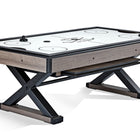 Brunswick Billiards Premier Air Hockey Table with black legs, paddles, and dining top option.