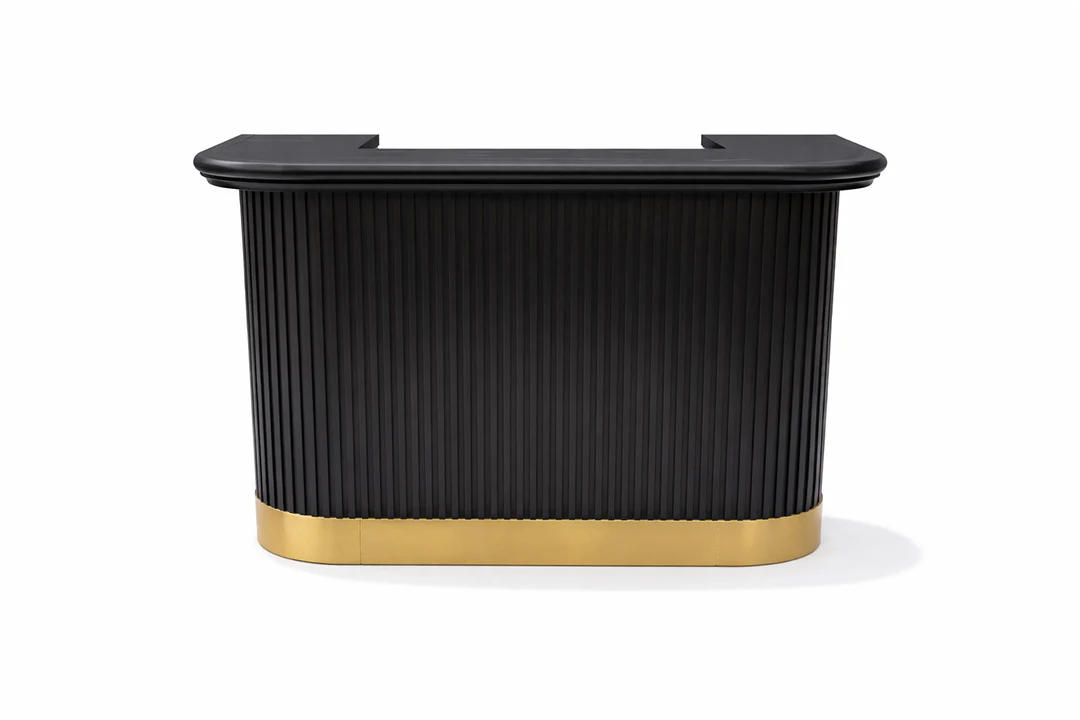 Black bar with gold base on a white background