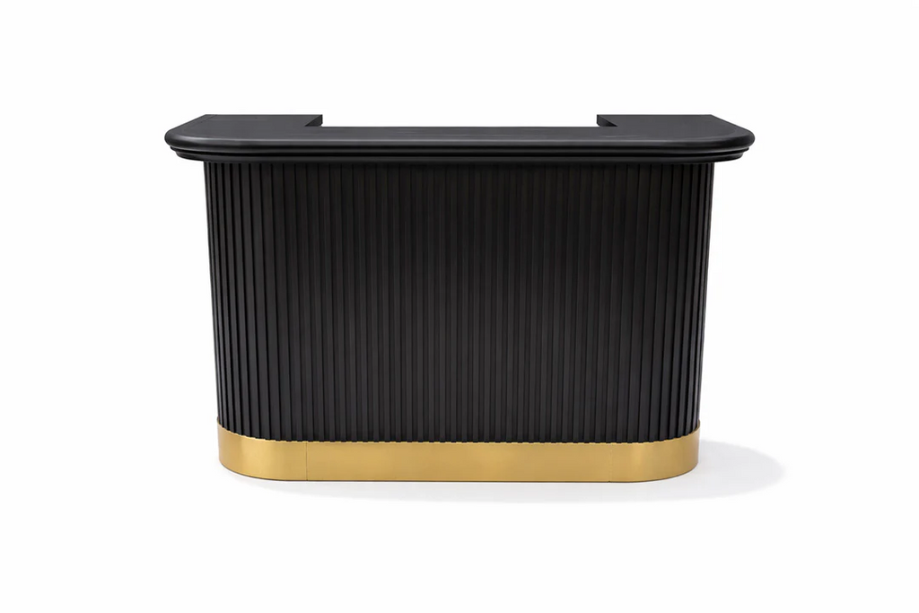 Black bar with gold base on a white background