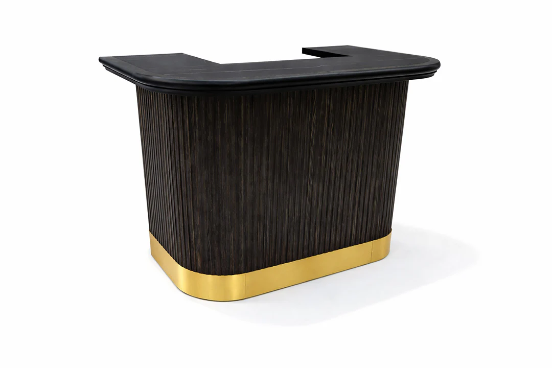 Black bar with gold base on a white background