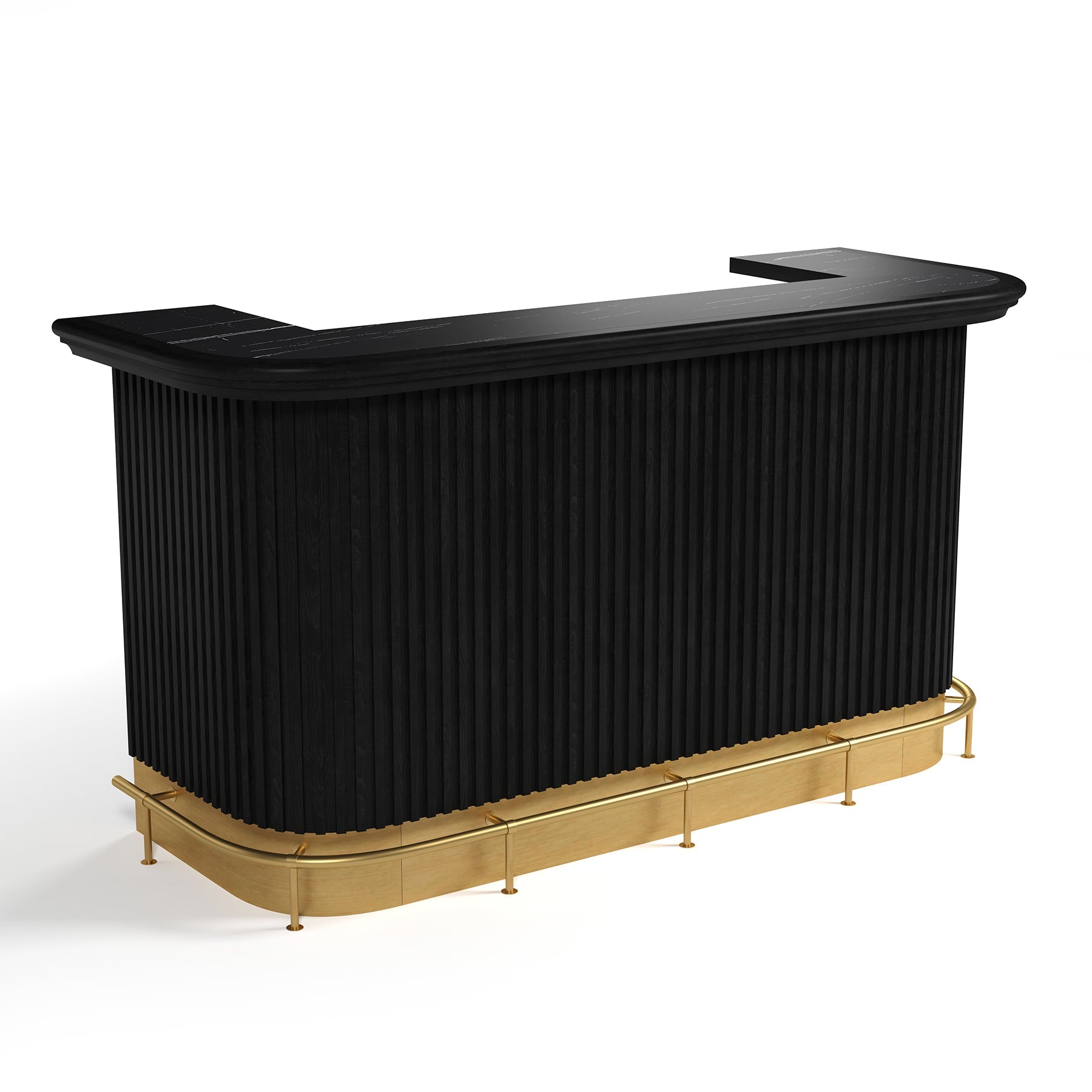 RAM Game Room Prohibition 84" Cocktail Bar in black with gold base and ribbed front.