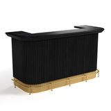 RAM Game Room Prohibition 84" Cocktail Bar in black with gold base and ribbed front.