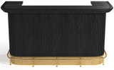 RAM Game Room Prohibition 84" Cocktail Bar in black with ribbed front, marble top, gold trim.