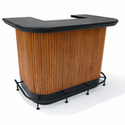 Wooden bar counter with black top on a white background