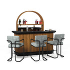 RAM Game Room Prohibition 84" Walnut Bar: stocked shelves, wooden arch, Art Deco accents.