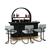 RAM Game Room Prohibition 84" Cocktail Bar in black with stools and barware, by RAM Game Room.