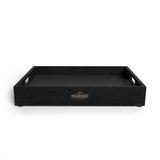 RAM Game Room PROTRAY—Black cocktail tray with handles and a gold logo on the front.