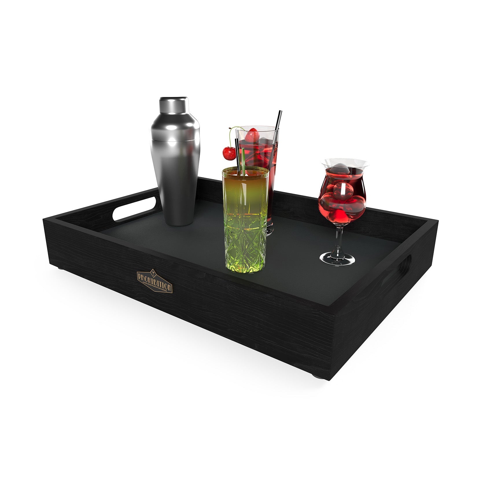 The RAM Game Room Prohibition Mini Cocktail Bar in black is styled for a vintage bar look.