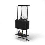 RAM Game Room Prohibition Mini Cocktail Bar - Black with shelves for glassware and liquor storage.