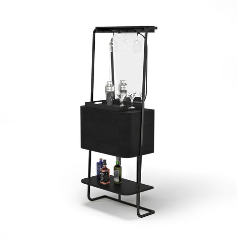 RAM Game Room Prohibition Mini Cocktail Bar - Black with shelves for glassware and liquor storage.