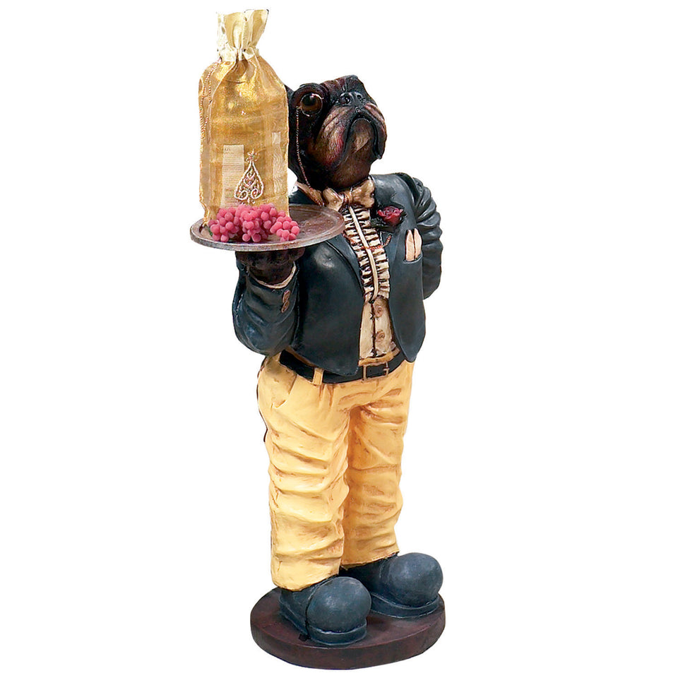 RAM Game Room 40" H Dog Waiter Statue features a formal dressed dog holding a serving tray.