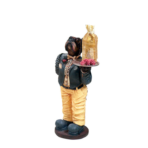 RAM Game Room 32" H Dog Waiter Statue in suit with tray, gold bag, and red candies.