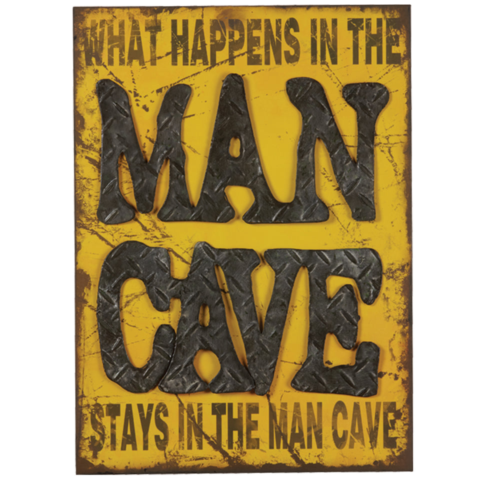 RAM Game Room’s “What Happens in The Man Cave” metal wall sign adds fun to any space.