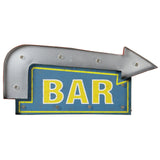 RAM Game Room “Bar” Arrow Metal Wall Art Sign in blue/yellow with a silver arrow right.