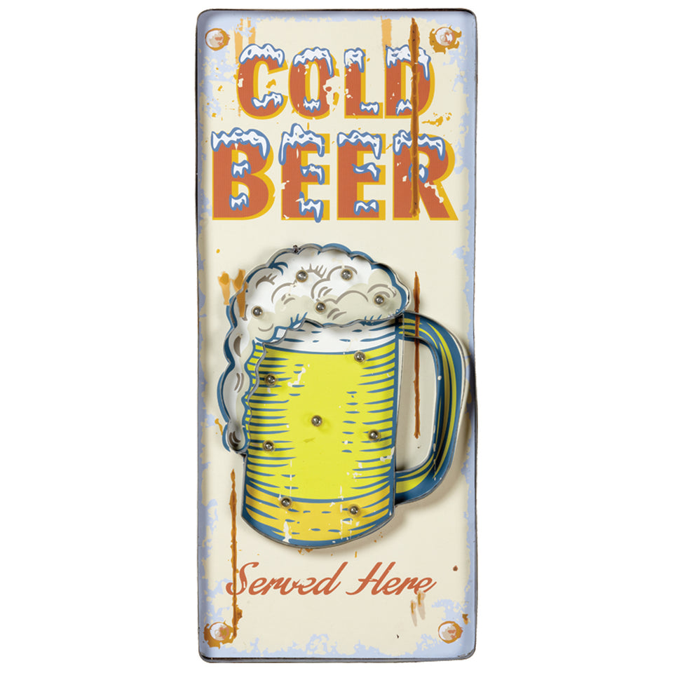 RAM Game Room “Cold Beer” metal wall art sign—perfect for your man cave or bar décor.