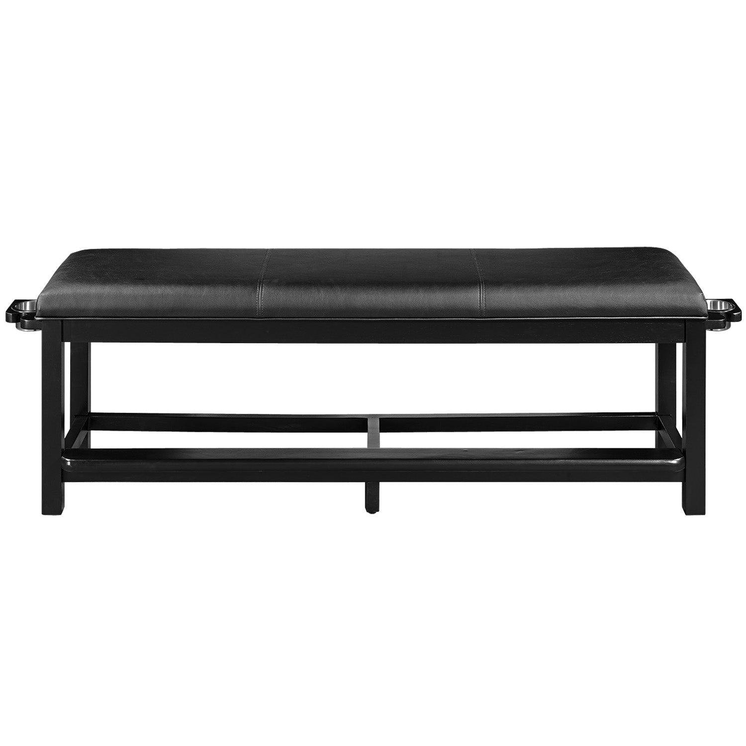 RAM Game Room Spectator Storage Bench in black with padded seat, viewed from the front.