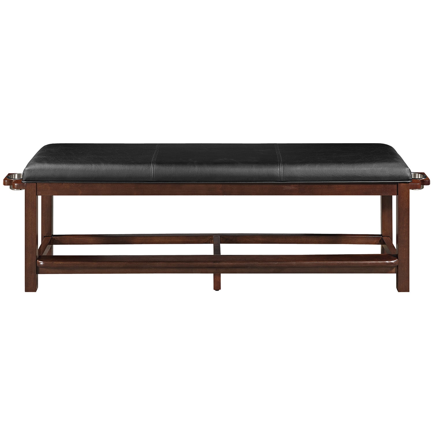 RAM Game Room Spectator Storage Bench in cappuccino with padded black seat and lower shelf.