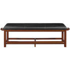 RAM Game Room Spectator Storage Bench in chestnut with black padded seat, front view.