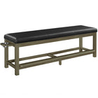 Long black bench with metal frame on a white background