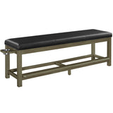 Long black bench with metal frame on a white background