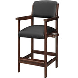 RAM Game Room Spectator Chair—cappuccino, black padded seat, drink holder included.