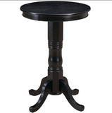 RAM Game Room Pub Table - Black: Solid wood, round top with carved four-legged base.