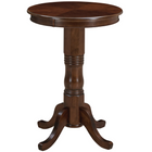 RAM Game Room Pub Table - Cappuccino: round solid wood, pedestal base with four curved legs.